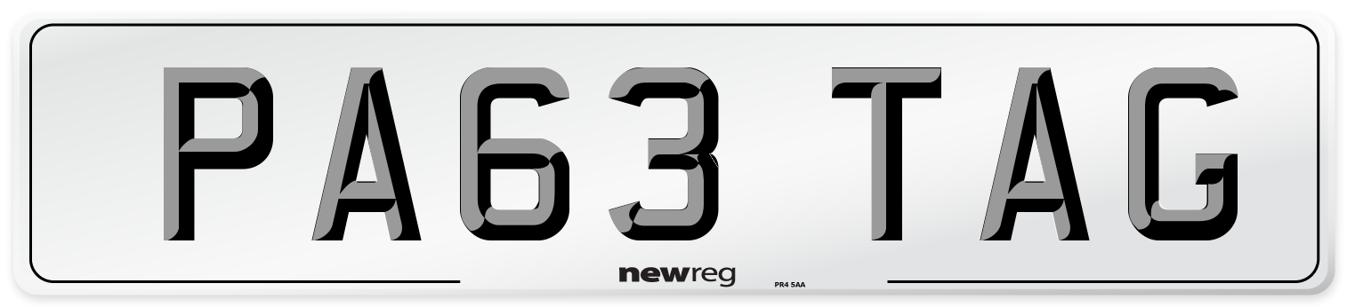 PA63 TAG Number Plate from New Reg